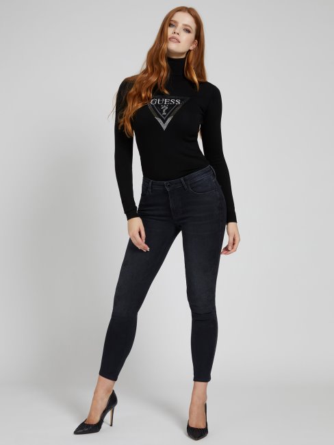 Pantalon Denim Coupe Skinny Imprimé Guess Noir