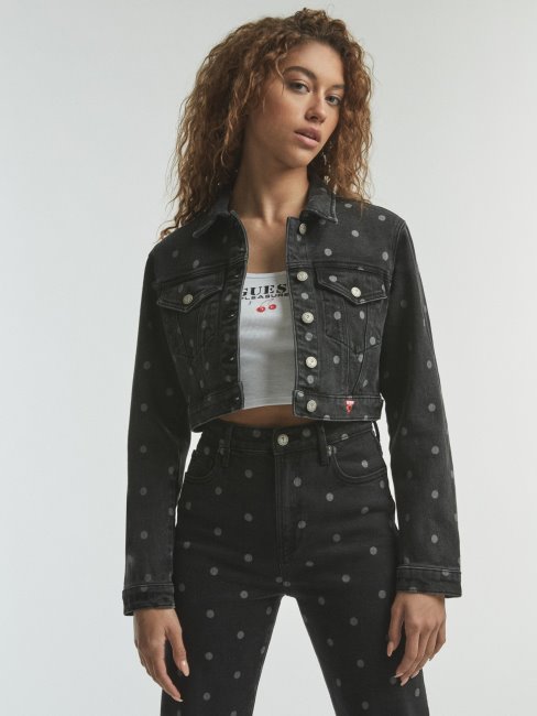 Veste Courte En Jean à Pois Guess Noir