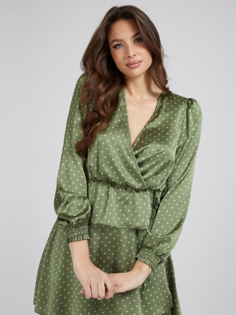 Chemisier En Satin Vert Imprimé à Pois Guess