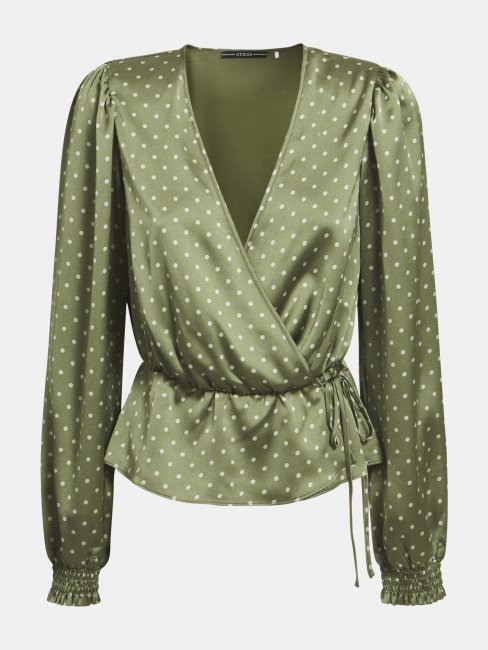 Chemisier En Satin Vert Imprimé à Pois Guess