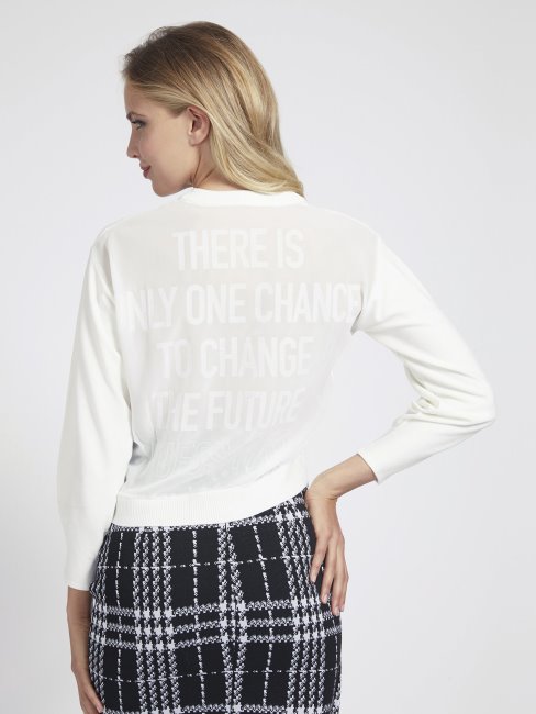 Pull à Logo Imprimé Placé Blanc Guess