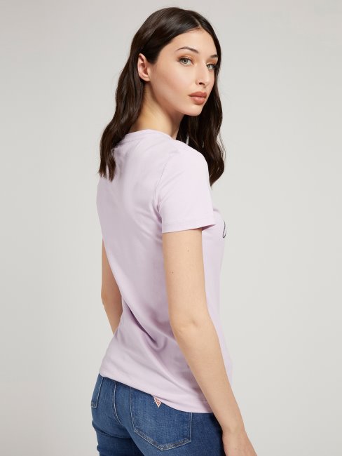 Tee Shirt Guess Lilas Logo Strass