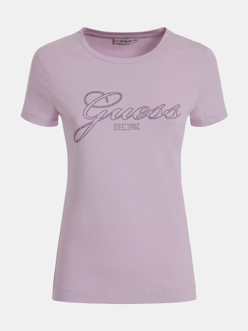 Tee Shirt Guess Lilas Logo Strass