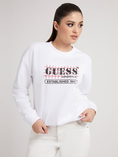 Sweat Blanc à Logo Devant Guess