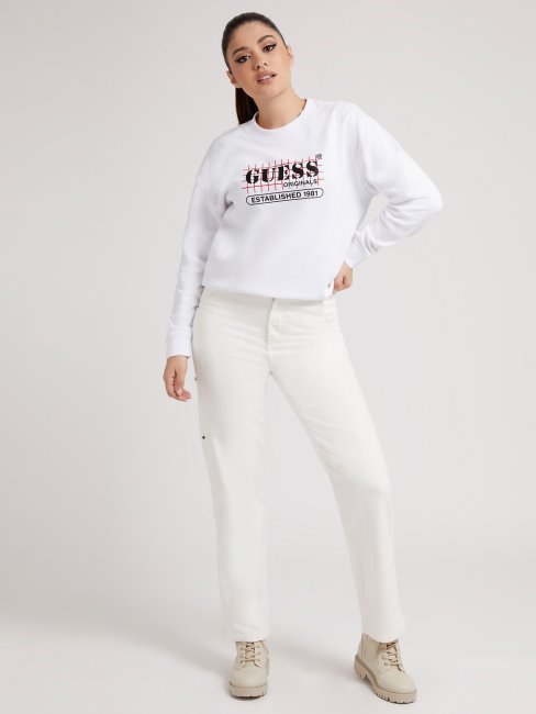 Sweat Blanc à Logo Devant Guess