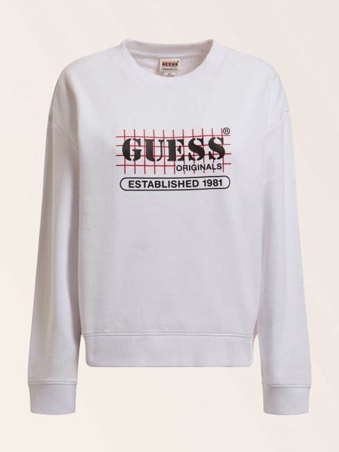 Sweat Blanc à Logo Devant Guess