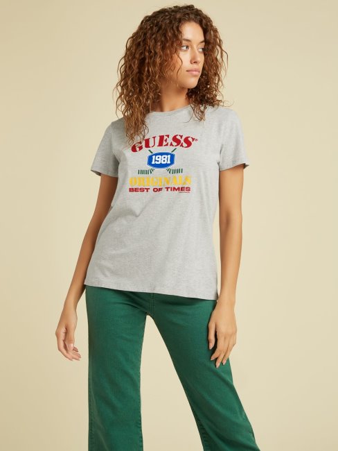 T-shirt à Logo Sur Le Devant Gris Guess