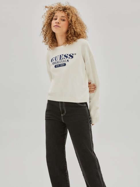 Guess Pull Blanc à Logo Sur Le Devant