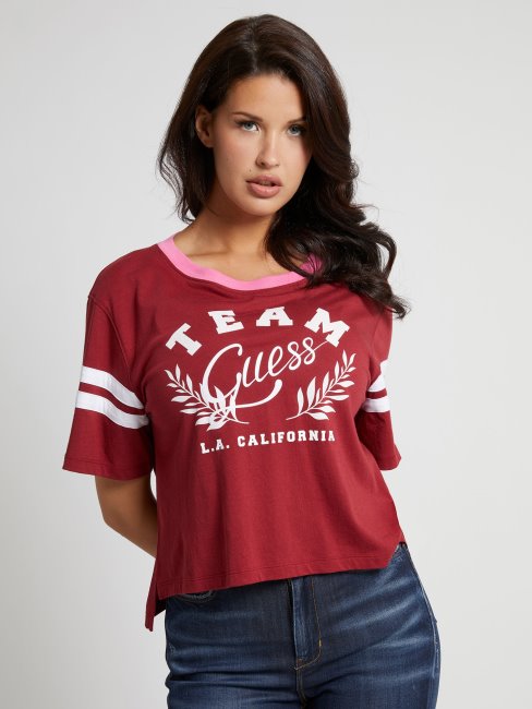 T-shirt Crop Brodé Guess Rouge