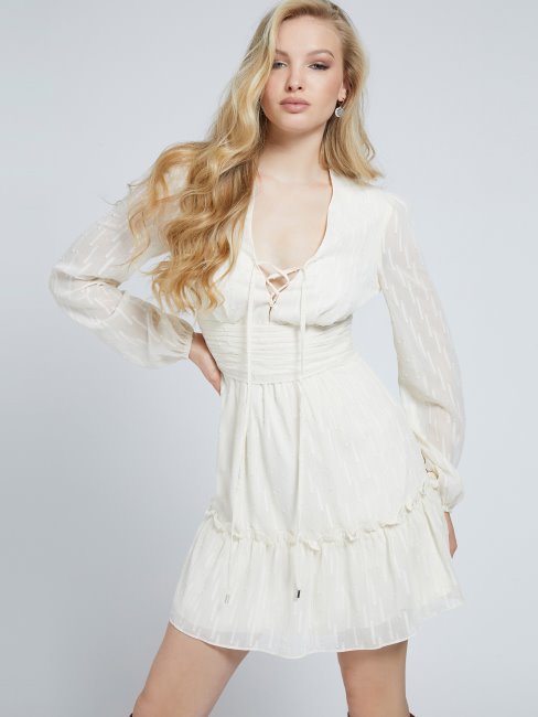 Robe En Mousseline De Soie Coupe Ajustée Et évasée Crème