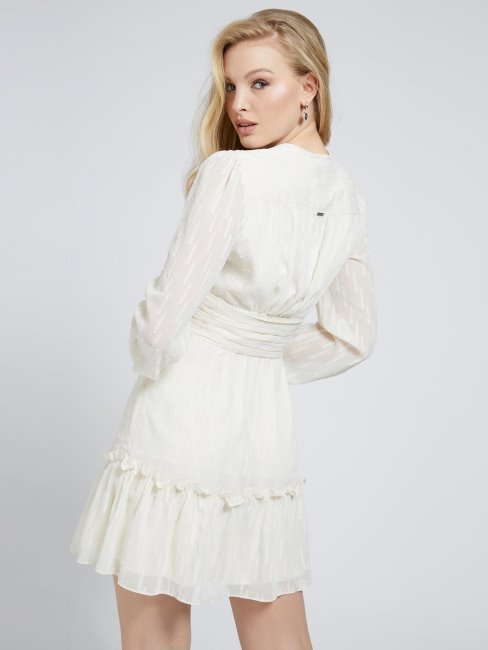 Robe En Mousseline De Soie Coupe Ajustée Et évasée Crème