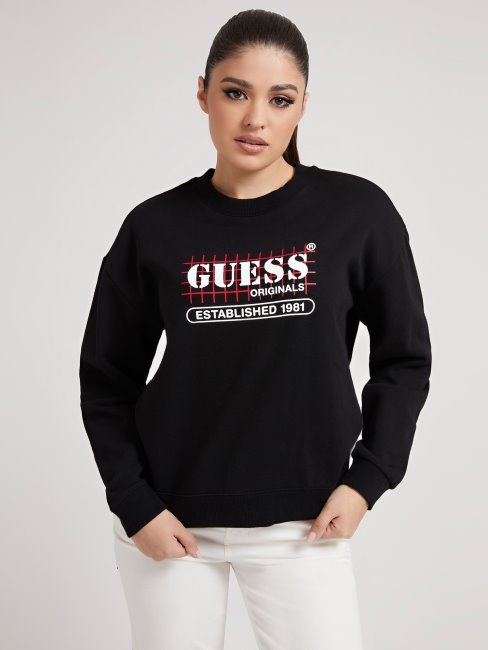 Guess Sweat Noir à Logo Sur Le Devant