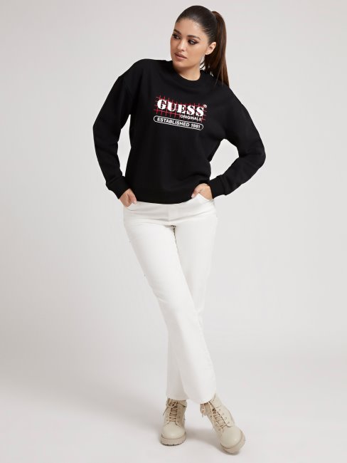 Guess Sweat Noir à Logo Sur Le Devant