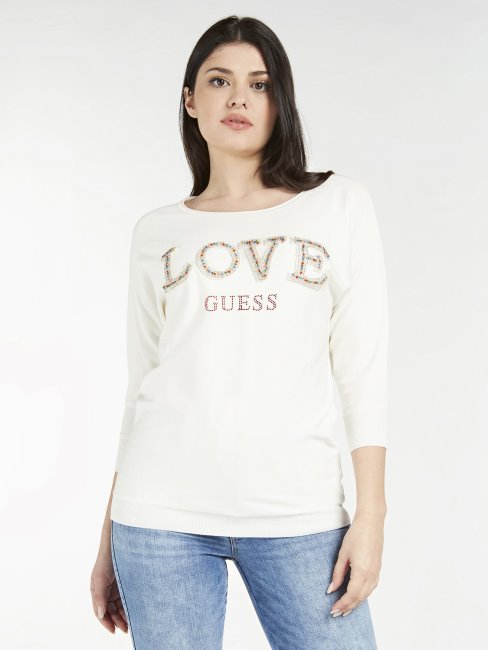 Pull Script Devant Blanc Guess