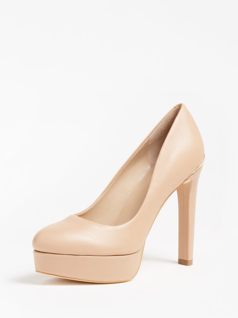Dearly Escarpin Cuir Véritable Beige Guess
