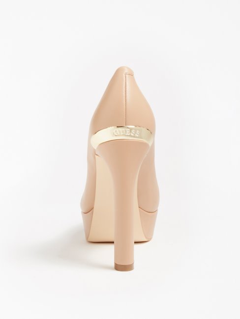 Dearly Escarpin Cuir Véritable Beige Guess