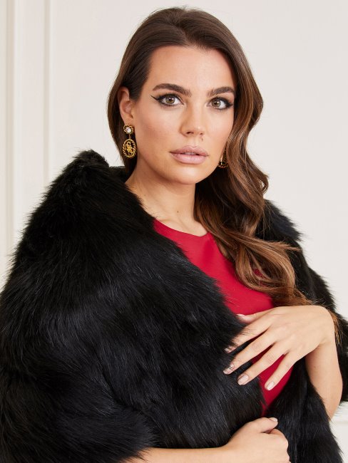 écharpe En Fausse Fourrure Noire Guess