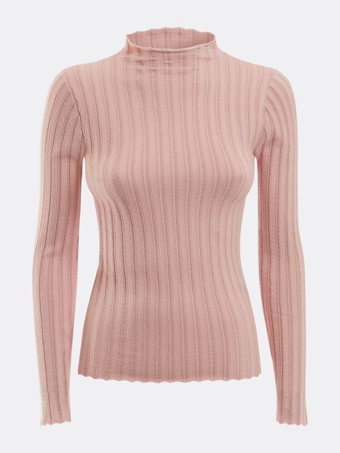 Pull Guess Rose à Col Roulé En Viscose Mélangée