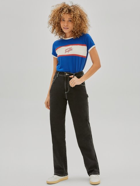 Tee Shirt Guess Bleu Avec Logo Sur Le Devant