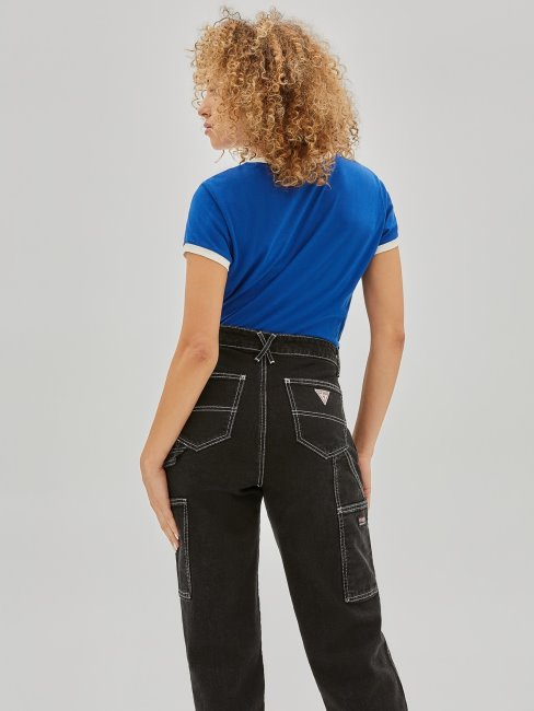 Tee Shirt Guess Bleu Avec Logo Sur Le Devant