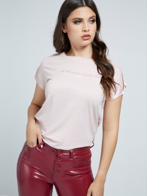 T-shirt Application Satin Guess Rose Clair