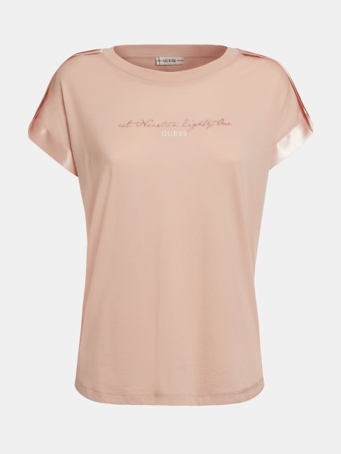 T-shirt Application Satin Guess Rose Clair
