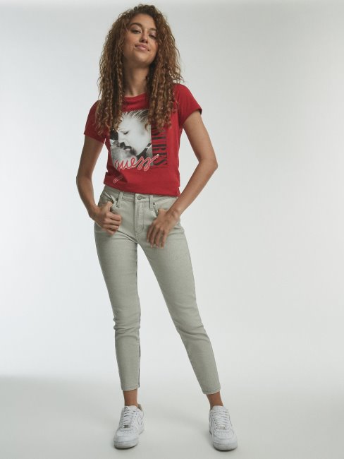 Pantalon En Denim Skinny à Imprimé Maxi Blanc Multi Guess