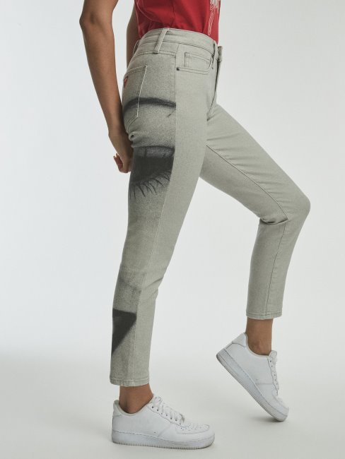Pantalon En Denim Skinny à Imprimé Maxi Blanc Multi Guess