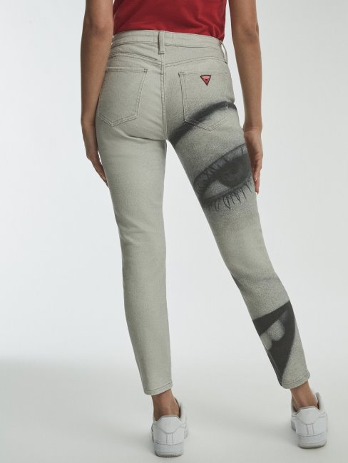 Pantalon En Denim Skinny à Imprimé Maxi Blanc Multi Guess