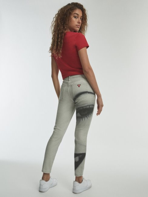 Pantalon En Denim Skinny à Imprimé Maxi Blanc Multi Guess