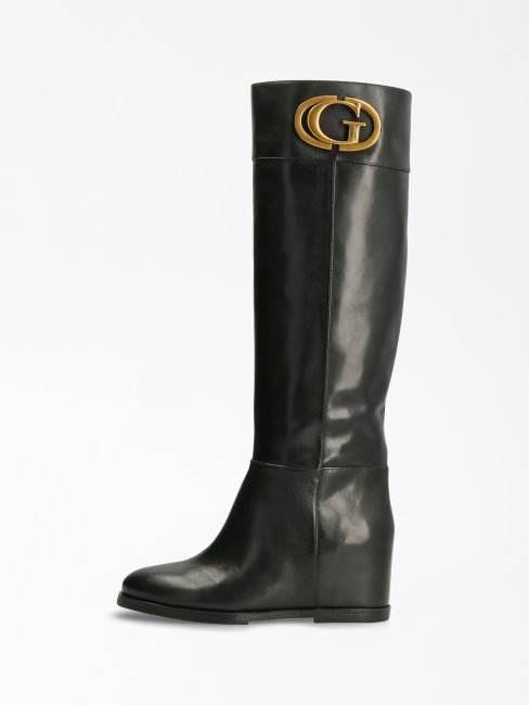 Bottine Haute En Cuir Véritable Reedom Noir Guess
