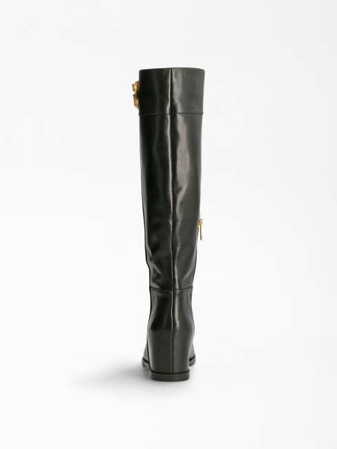 Bottine Haute En Cuir Véritable Reedom Noir Guess