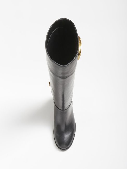 Bottine Haute En Cuir Véritable Reedom Noir Guess