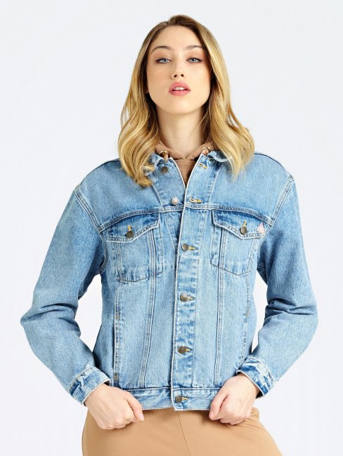 Veste En Jean Bleu Clair Avec Poches Devant Guess