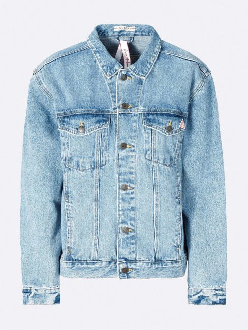 Veste En Jean Bleu Clair Avec Poches Devant Guess