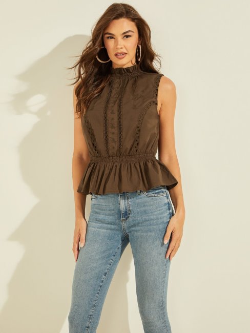 Top En Coton Brodé Guess Marron