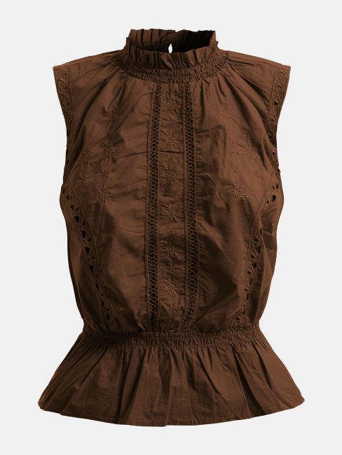 Top En Coton Brodé Guess Marron