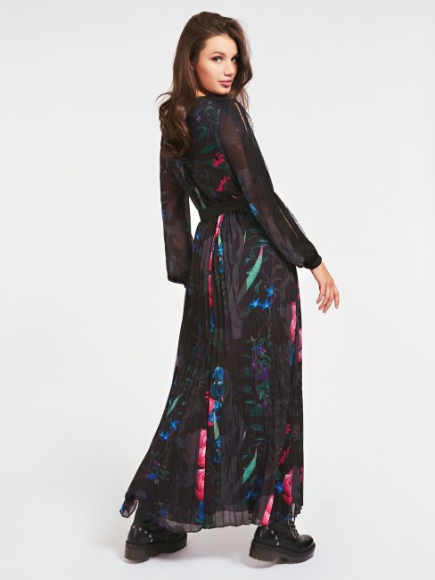 Robe Plissée Noire Multi Ceinturée Guess