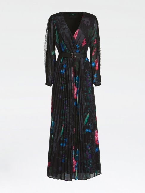 Robe Plissée Noire Multi Ceinturée Guess