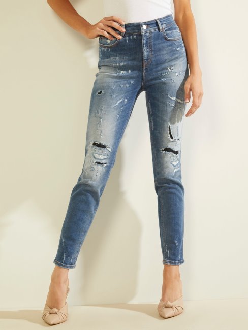 Pantalon Denim Coupe Skinny Abrasions Guess Bleu