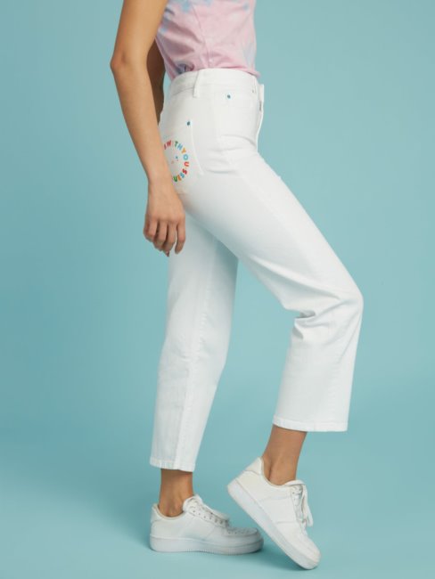 Pantalon En Denim Blanc Guess Coupe Décontractée