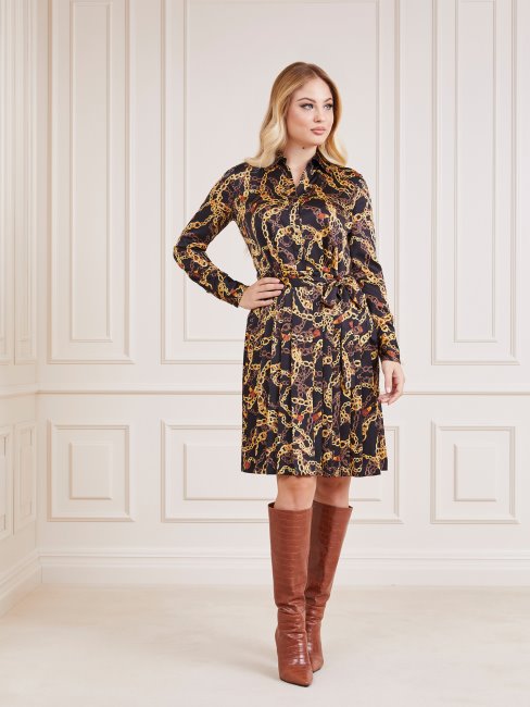 Guess Robe Noire Multi Marciano Imprimé Sur L'ensemble