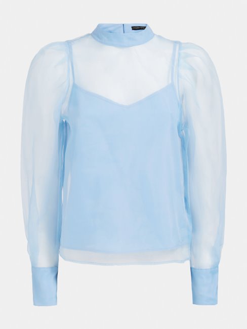 Guess Chemisier Bleu Clair à Détails Transparents