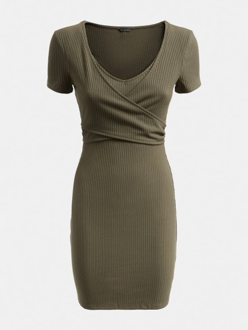 Guess Vert Robe Portefeuille Côtelée