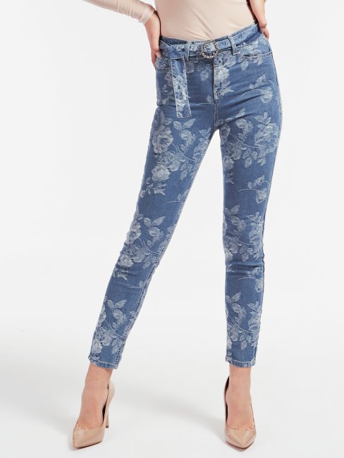 Pantalon Denim Coupé Skinny Jacquard Bleu Clair