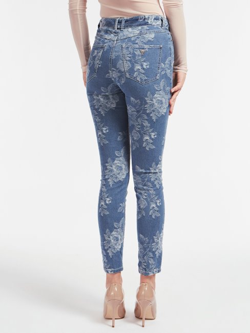 Pantalon Denim Coupé Skinny Jacquard Bleu Clair