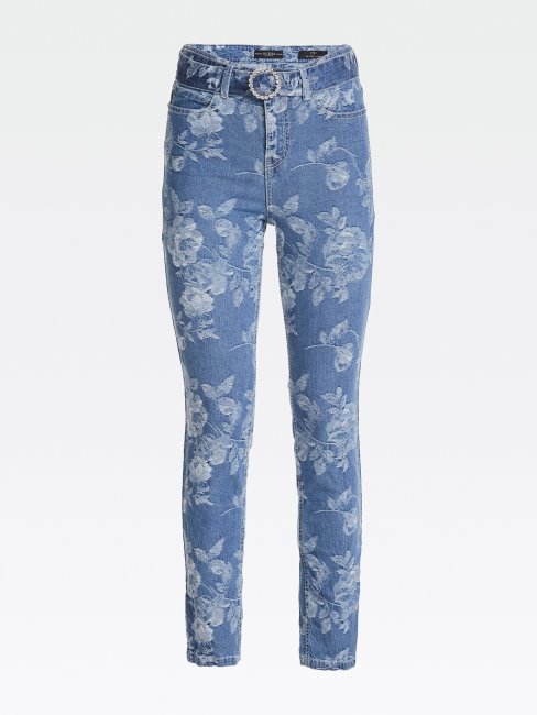 Pantalon Denim Coupé Skinny Jacquard Bleu Clair
