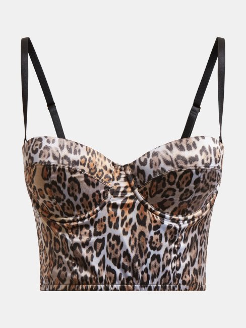 Guess Animalier Bustier En Satin Imprimé All Over