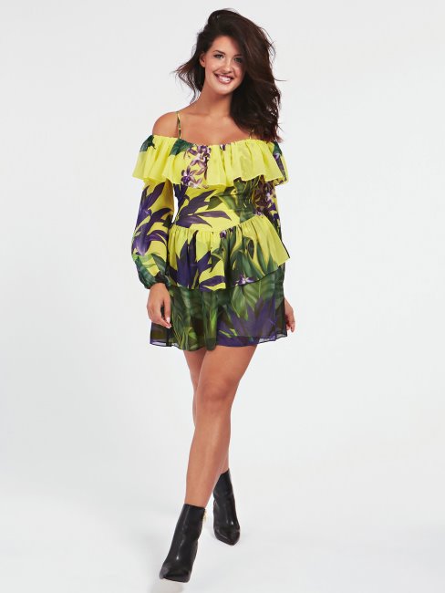 Guess Robe Mi-longue à Imprimé Floral Multi Jaune