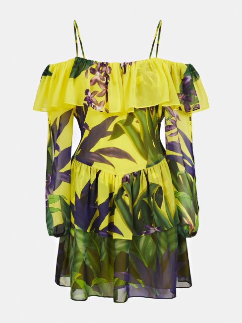 Guess Robe Mi-longue à Imprimé Floral Multi Jaune